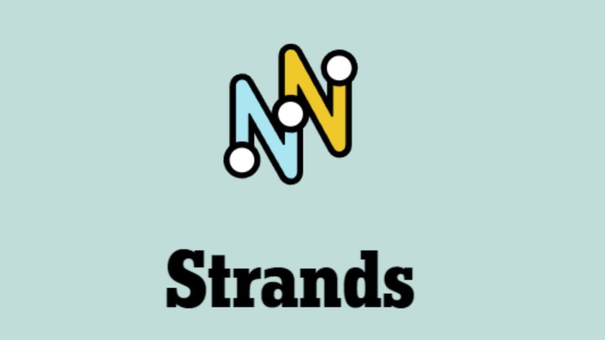 The NYT Strands game logo on a grey background.