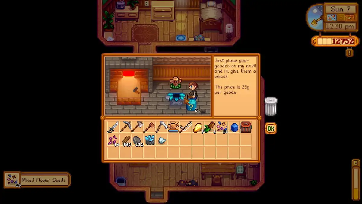The player opening Mystery Boxes in Stardew Valley.