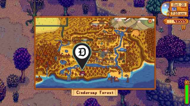 The location of Robin's lost axe marked in Stardew Valley.