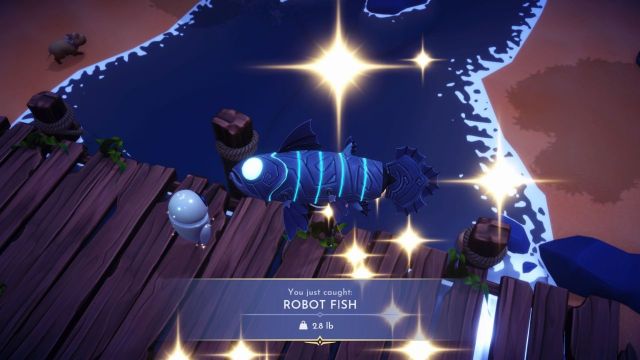 Robot fish after being caught in dreamlight valley