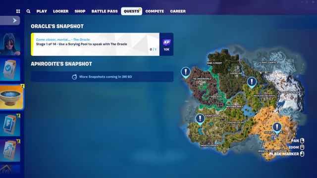 A map of all Scrying Pool locations in Fortnite.