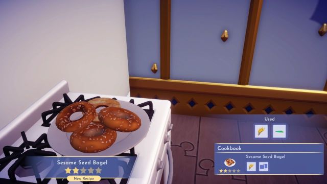 Sesame Seed Bagel cooked in house in disney dreamlight valley