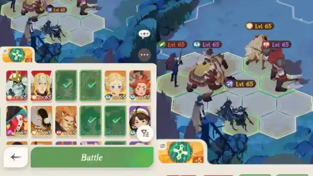 A split screen image showing a team comp to use against Skyclops in AFK Journey.