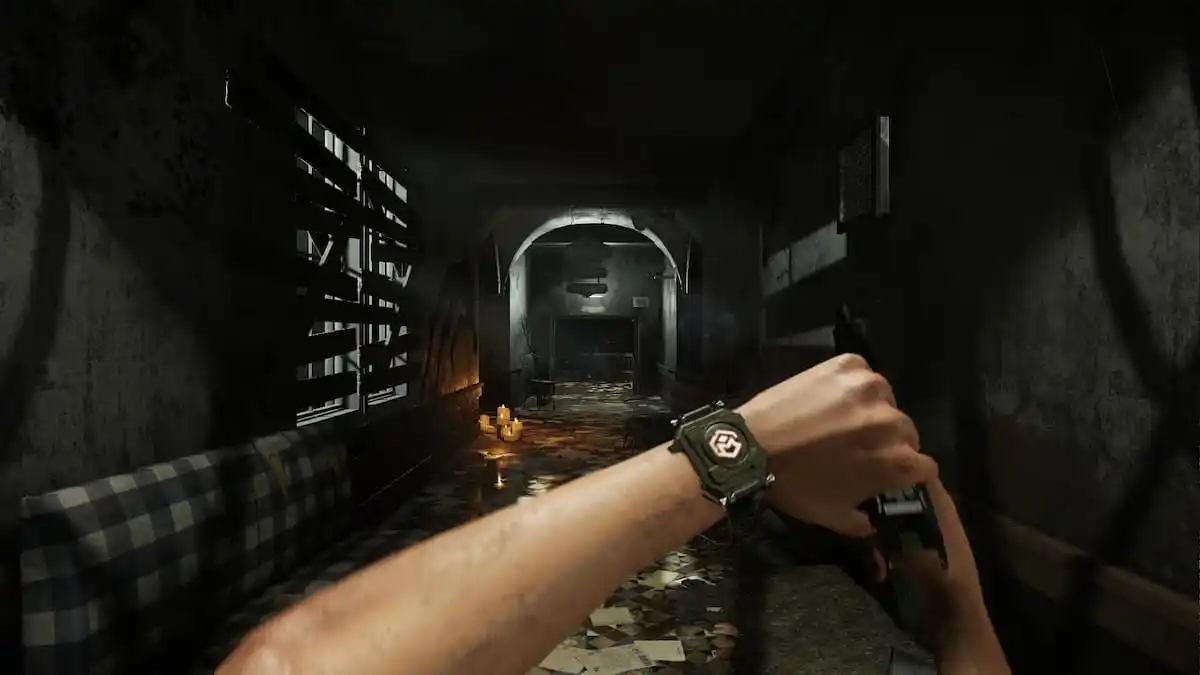 An in game screenshot of a survivor with a weapon from Deceit