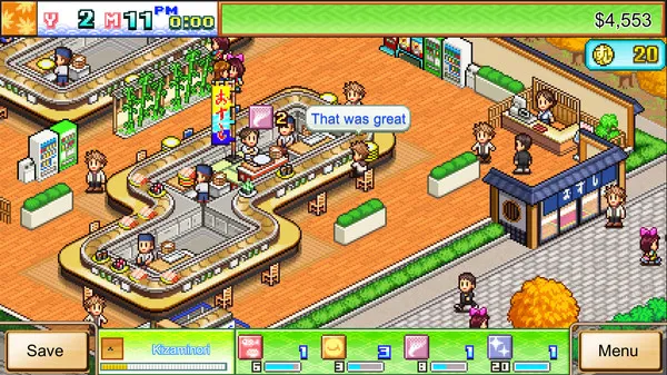 An in game image of the player's sushi restaurant from The Sushi Spinnery.