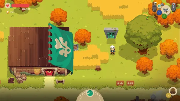 An image of the player and their shop from Moonlighter