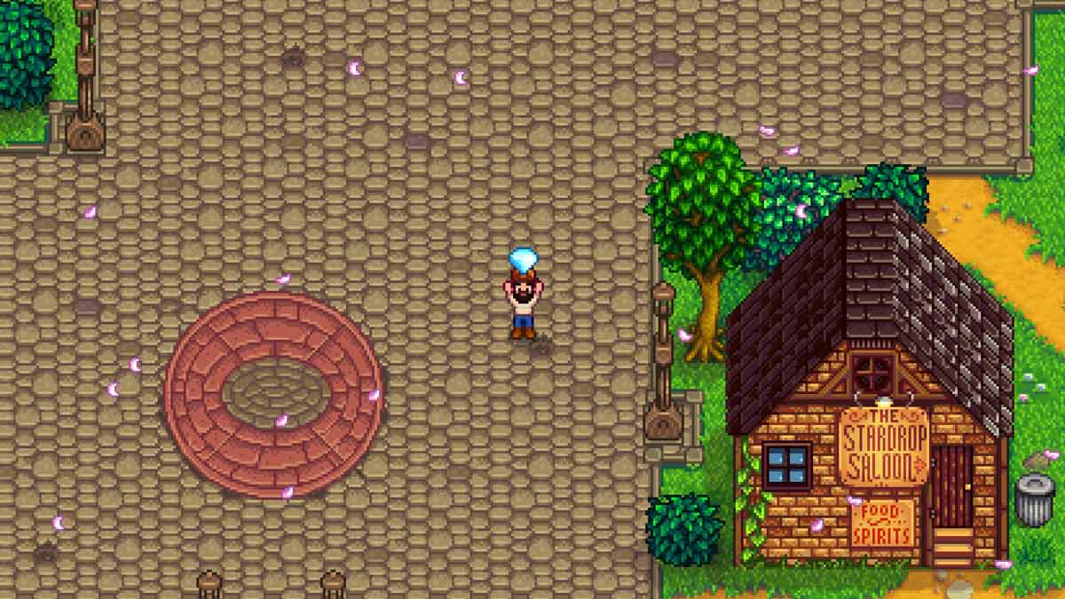 A player in Stardew Valley holding a diamond.