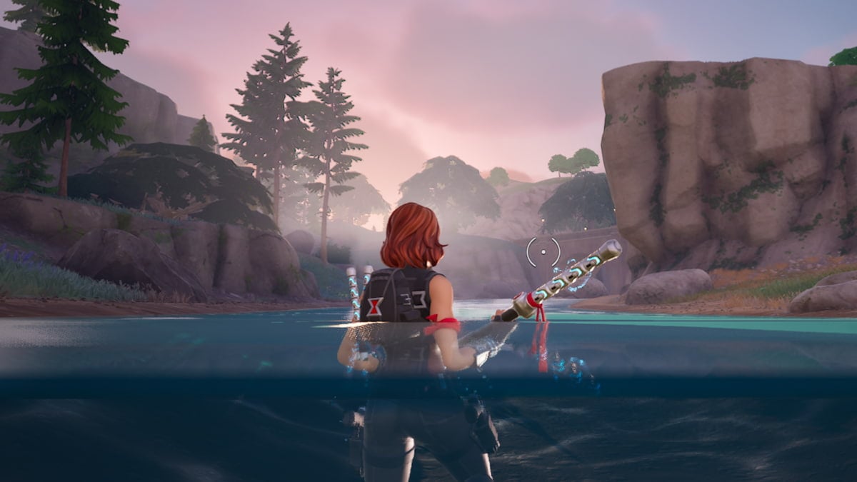 The player swimming in water in Fortnite.