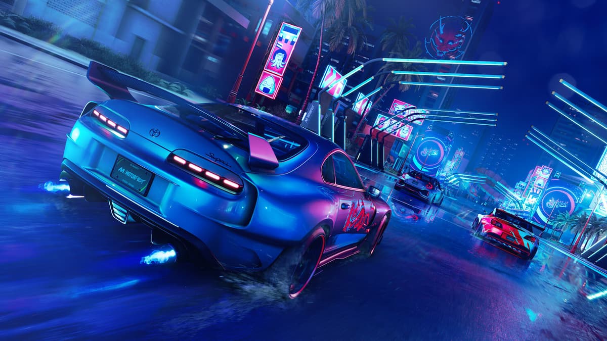 Cars driving under neon lights in Ubisoft's The Crew Motorfest.