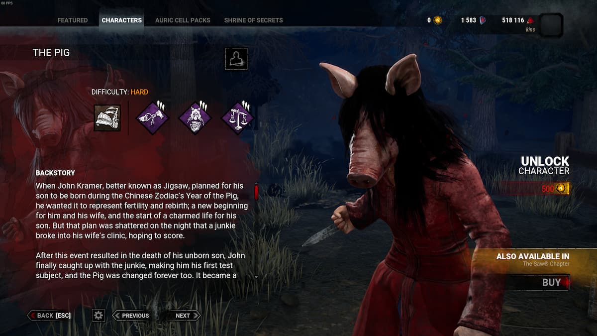 The Pig from the Saw franchise as a killer in Dead by Daylight.