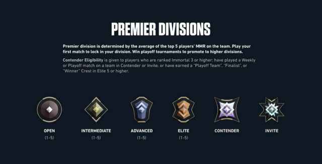 Image displaying all VALORANT Premier divisions.
