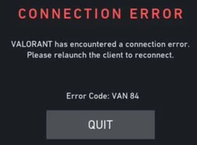 VAN 84 error code in VALORANT.