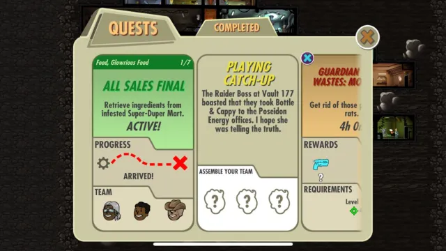 quests in the wastelands in fallout shelter