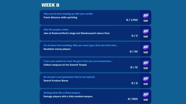 All week eight quests in Fortnite.
