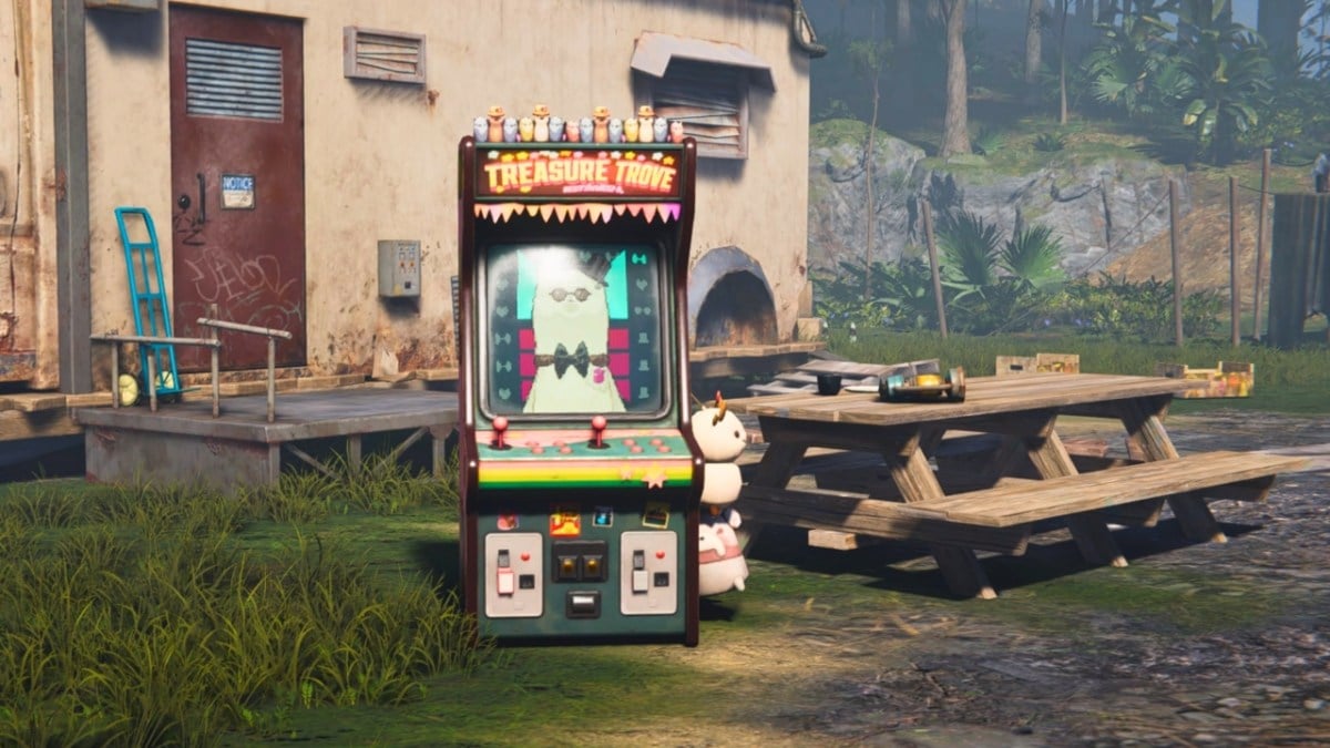 an arcade wish machine next to a camper van in once human