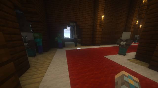 Mobs inside a Woodland Mansion in Minecraft.