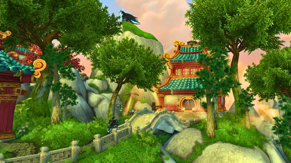 trees and houses from the mists of pandaria in wow