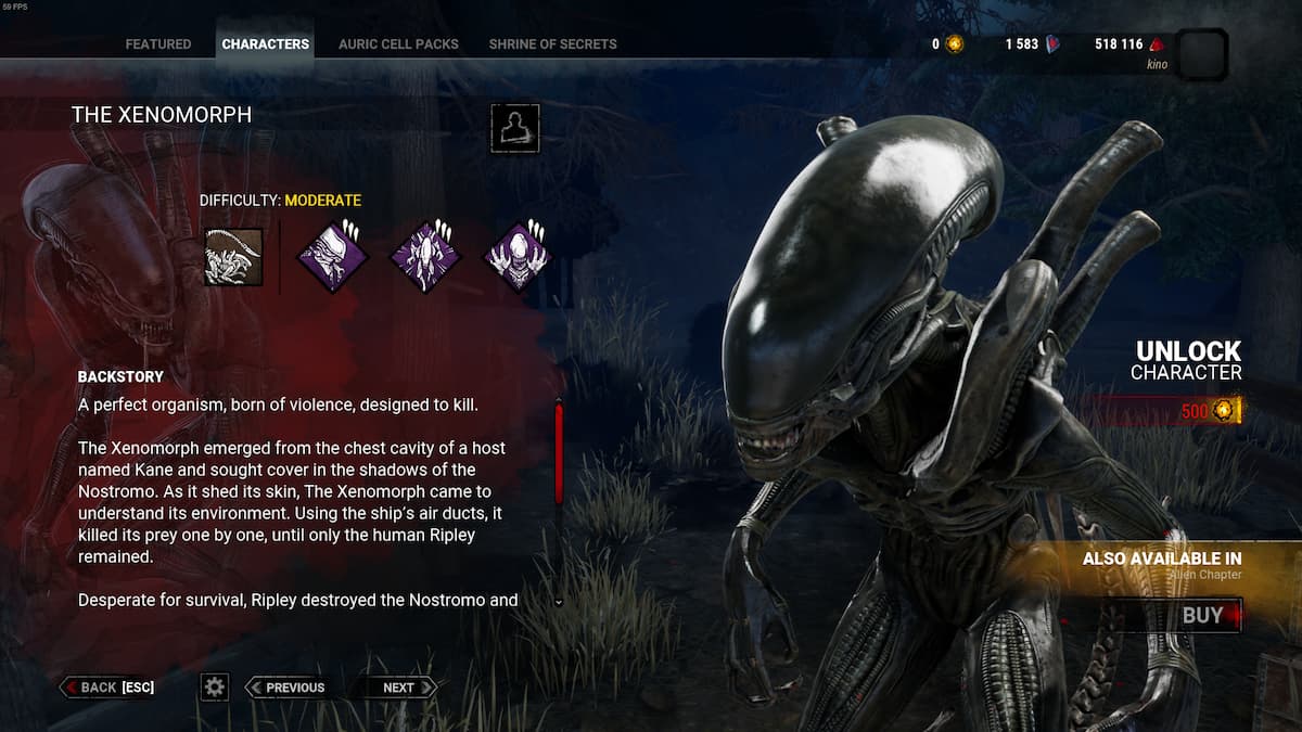The Xenomorph from the Alien franchise as a killer in Dead by Daylight.