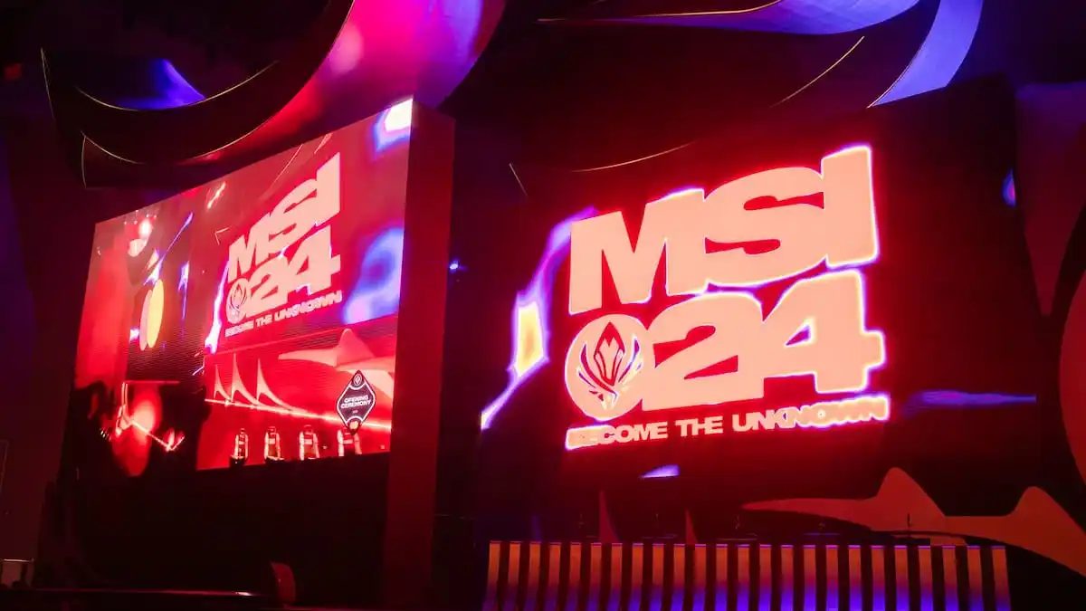 MSI 2024 logo highlighted on stage in Chengdu, China.