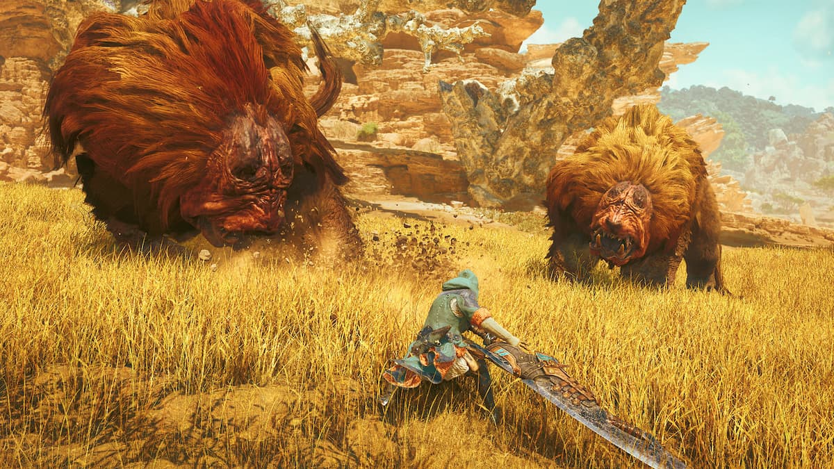 An image of the player fighting monsters in Monster Hunter Wilds