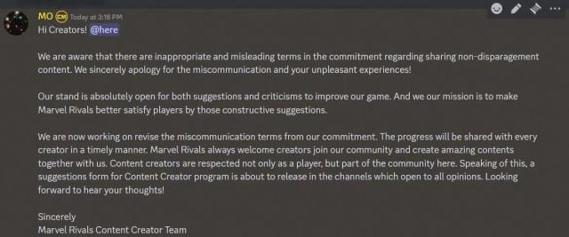 A screenshot of a statement from NetEase about Marvel Rivals.