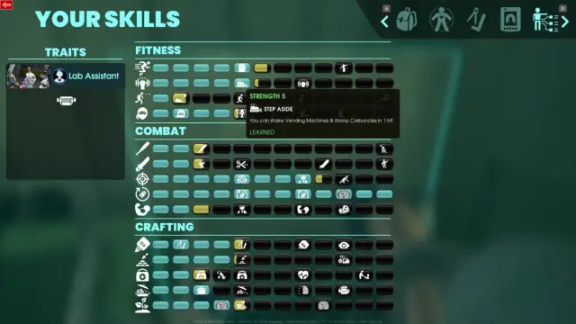 Abiotic Factor skill tree with the Strength feat highlighted