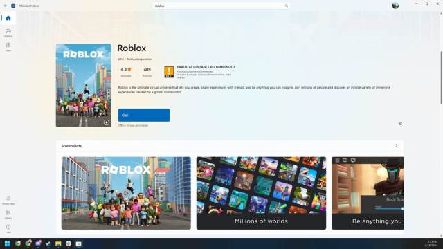 Roblox on Microsoft Store page