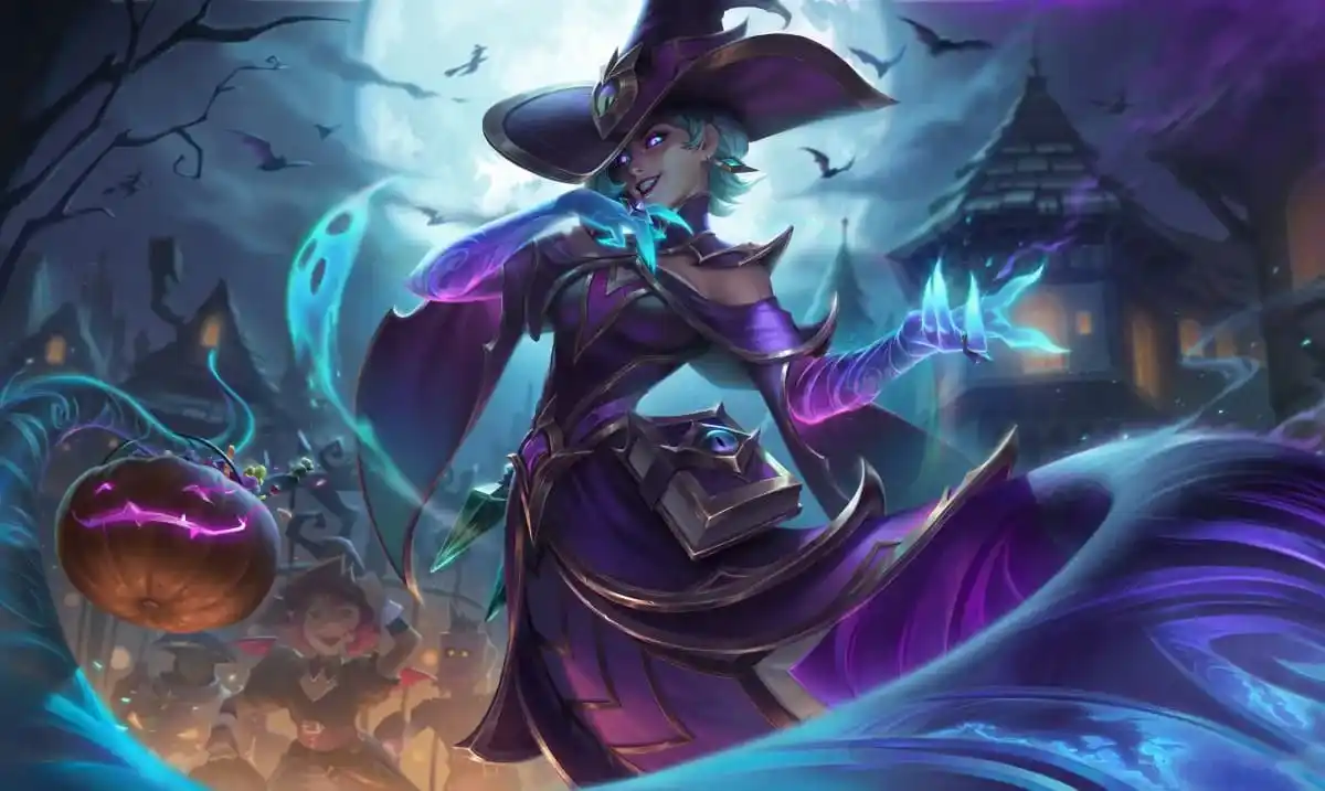 Bewitching Cassiopeia splash art for League of Legends