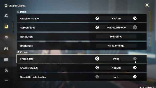 Wuthering Waves options menu showing the FPS limiter