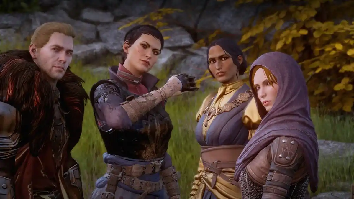 An image of Cassandra and the advisors from Dragon Age: Inquisition