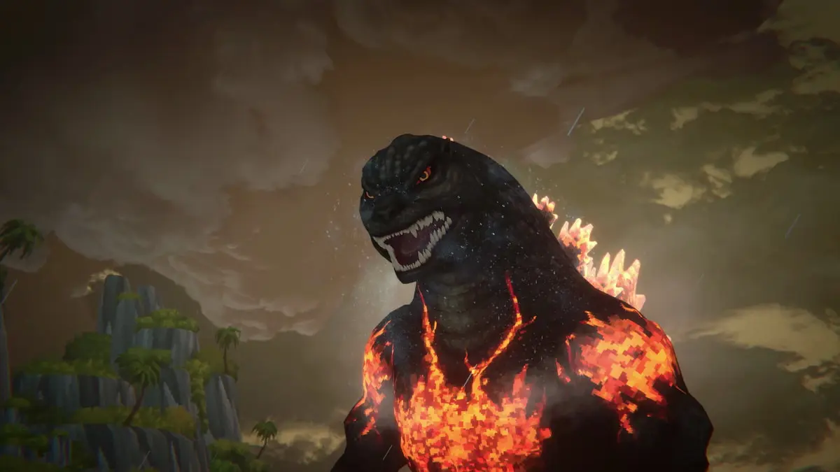 Godzilla towering in the Dave the Diver DLC.