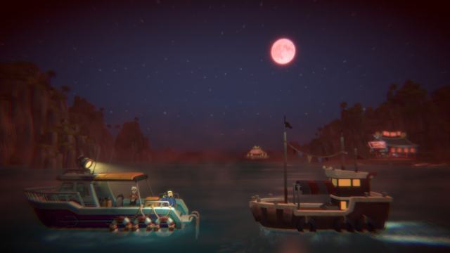 A red moon in a Dave the Diver cutscene.