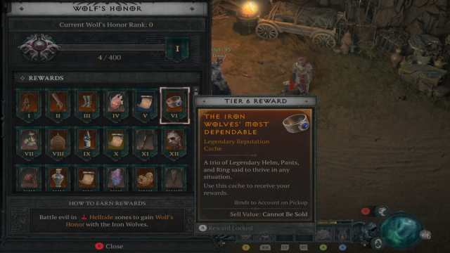 An example of a reward from the Iron Wolves in Diablo 4.