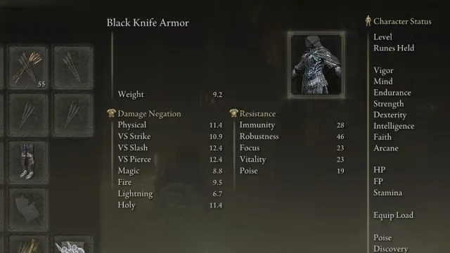 The Black Knife Armor chestpiece in Elden Ring.