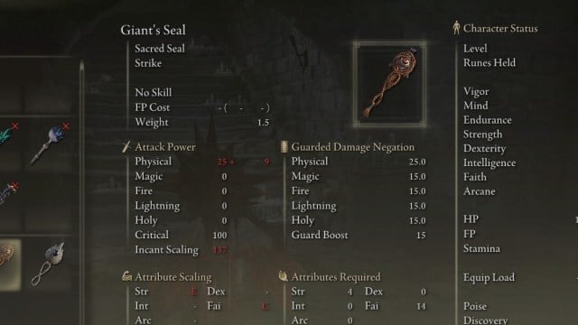 The Giant's Seal in Elden Ring, a perfect pyromancer Seal.