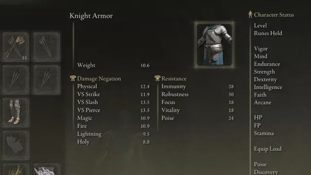 The Knight Armor item in the menus of Elden Ring