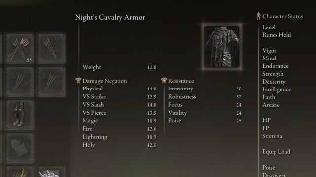 The Night Cavalry's Armor Chest piece in Elden Ring.