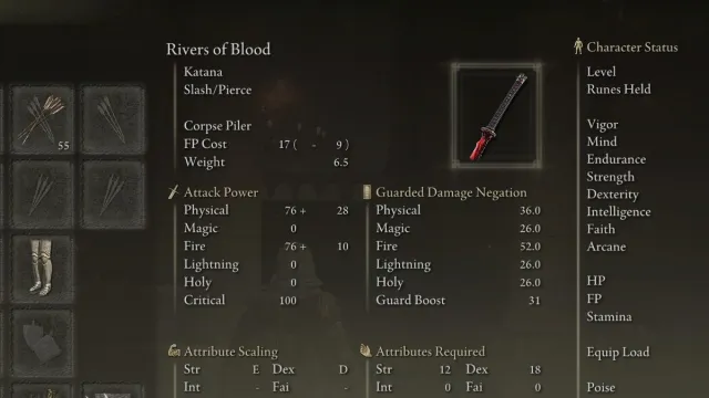 The Rivers of Blood katana in Elden Ring.