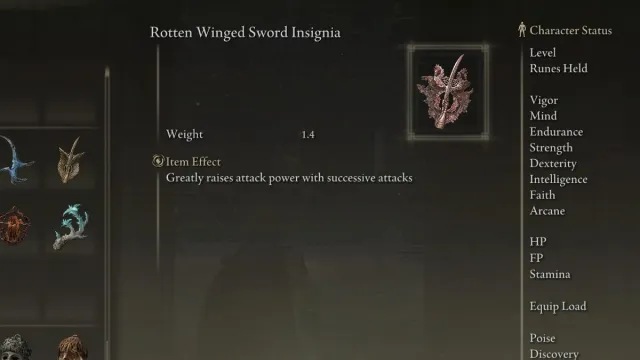 The Rotten Winged Sword insignia in Elden Ring.