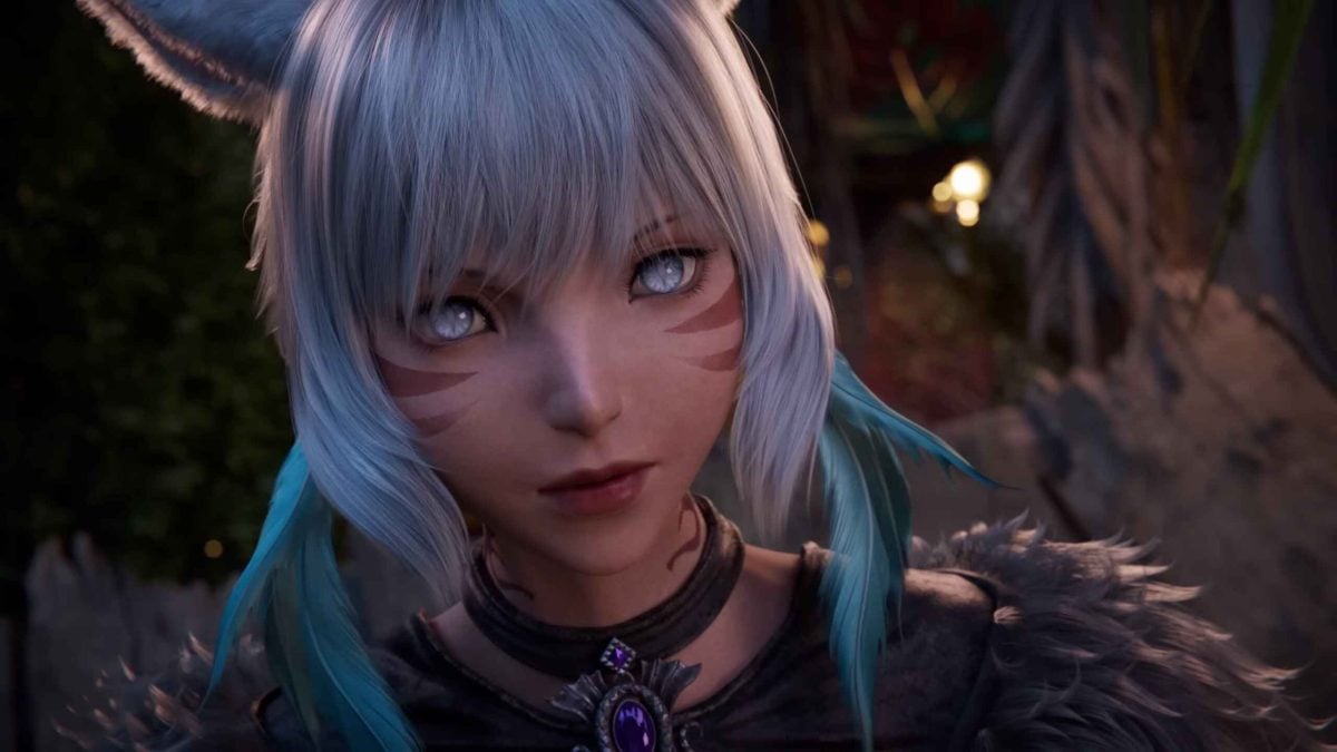 Y'shtola, a silver-haired miqo'te sorceress from Final Fantasy 14, stares at something just past the camera.