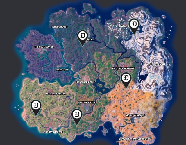Fortnite map showing where to find Chewbacca.