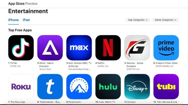 Gamma App ranking on the App store.