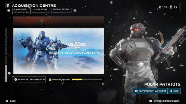 Polar Patriots menu in the Acquisitions Center on Helldivers 2