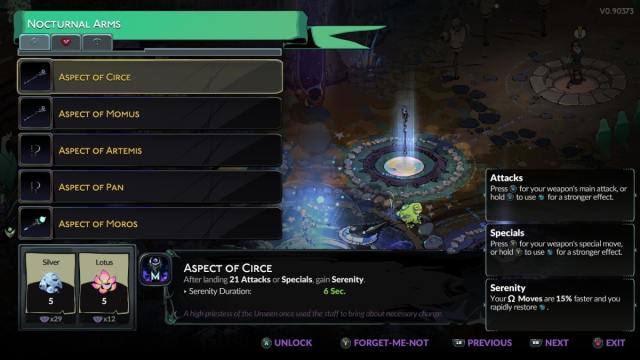 The Aspect of Circe in Hades 2, in the Aspect creation menu.