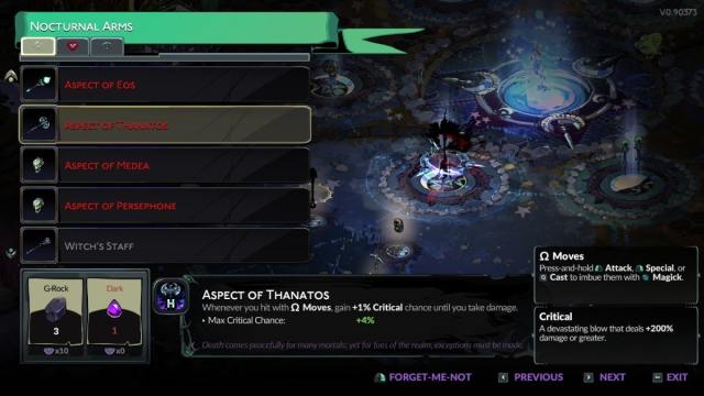 The Aspect of Thanatos in Hades 2, in the Aspect creation menu.