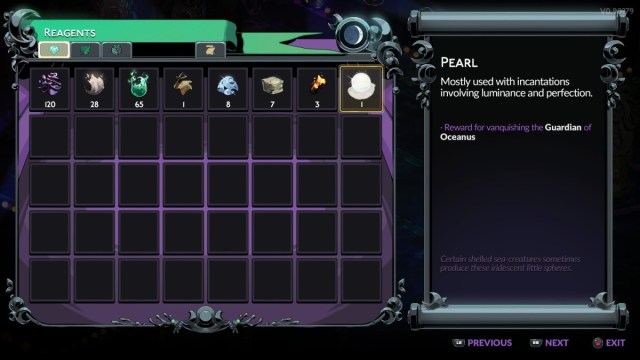 The Pearl item highlighted in the inventory of Hades 2.