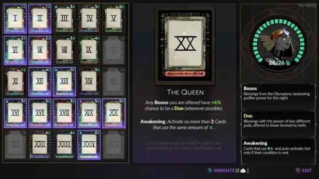 The Queen Arcana in the Altar of Hades 2, boosting Duo Boon odds.
