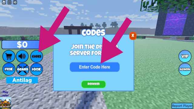 How to redeem codes in 2 Player Minecraft Tycoon