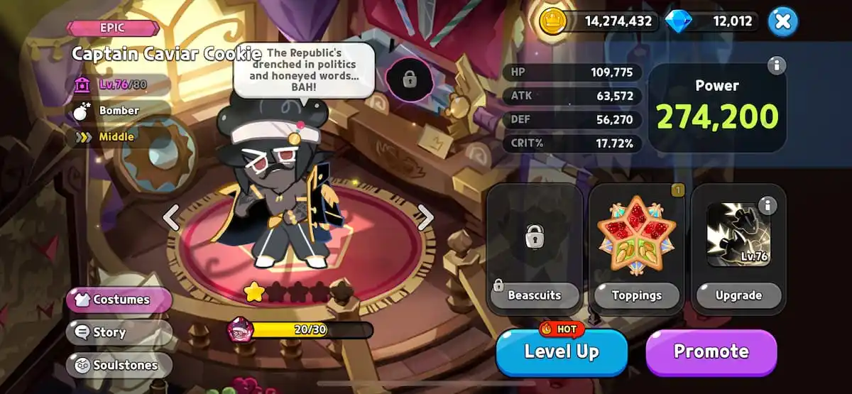 An in game image of Captain Caviar Cookie from Cookie Run Kingdom