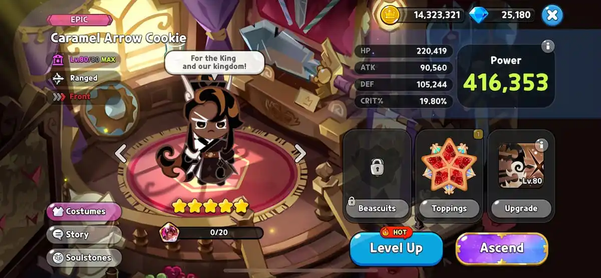 An in game image of Caramel Arrow Cookie from Cookie Run Kingdom